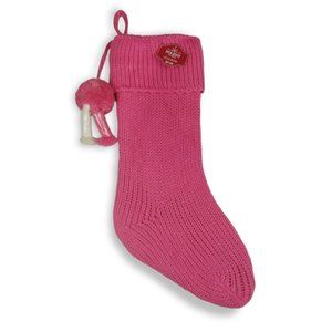 Holiday Time Pink Lurex Knit 21 in Christmas Stocking with Tassels New